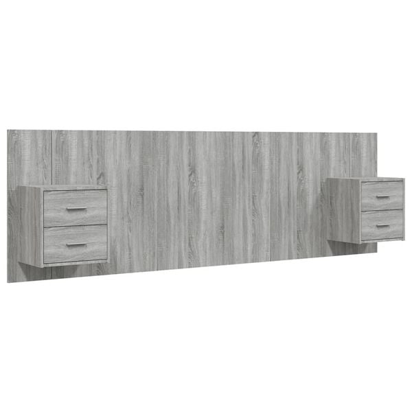 vidaXL Cabecero de cama y mesitas madera contrachapada gris Sonoma