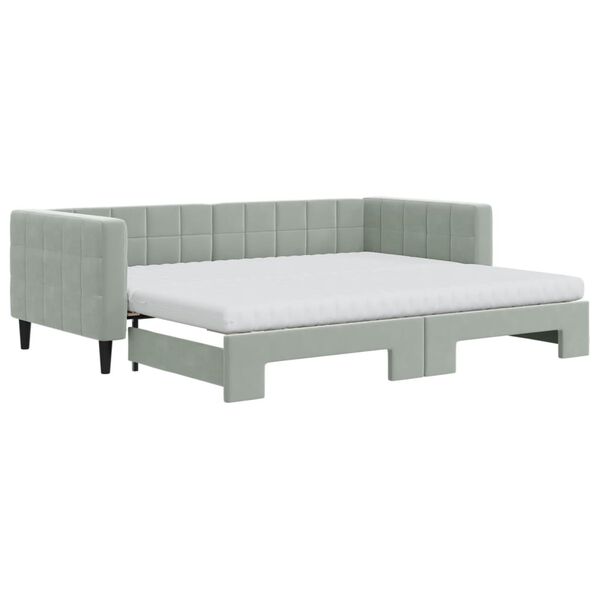 vidaXL Sof&aacute; cama nido con colch&oacute;n terciopelo gris claro 90x200 cm