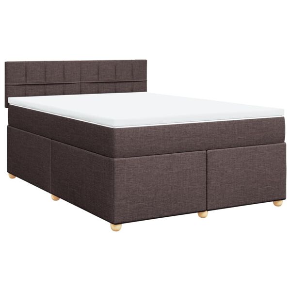vidaXL Cama box spring con colch&oacute;n tela marr&oacute;n oscuro 140x200 cm