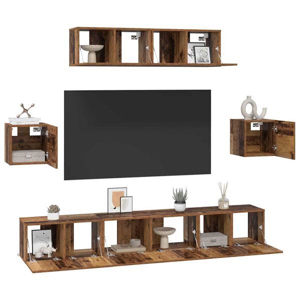 vidaXL Conjunto de mueble de TV 7 pcs Madera envejecida
