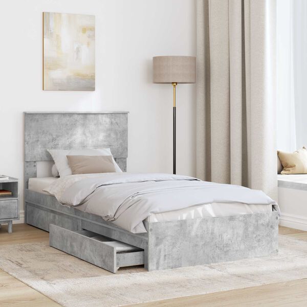 vidaXL Cama con almacenamiento con cabecera Gris Concreto 90 x 200 cm