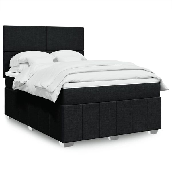 vidaXL Cama box spring con colch&oacute;n tela negro 160x200 cm