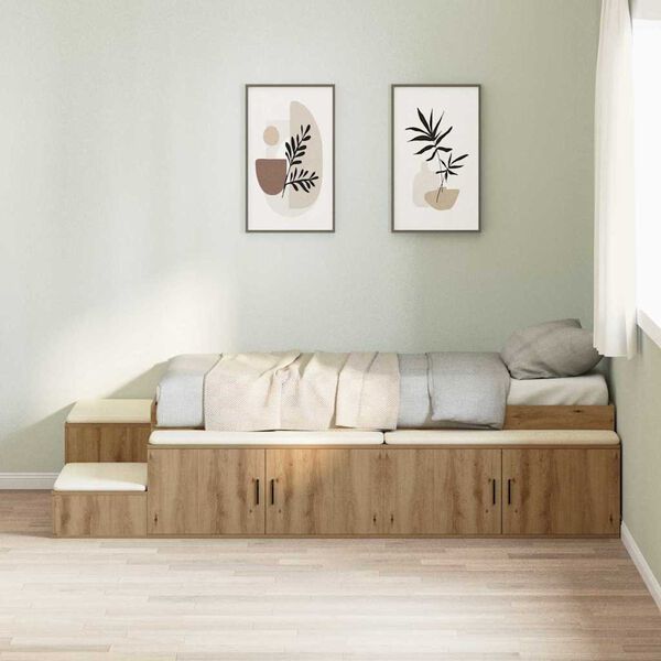 vidaXL Cama con almacenamiento Roble artisan 234 x 103 x 53.5 cm