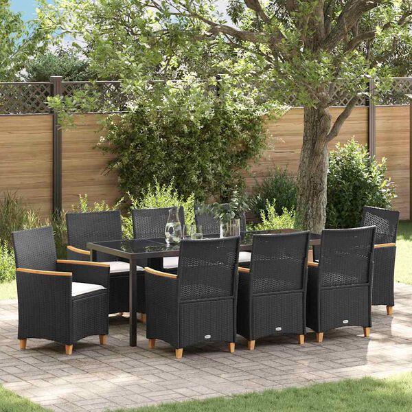 vidaXL Conjunto de Comedor de Jard&iacute;n 9 pcs Negro rat&aacute;n sint&eacute;tico
