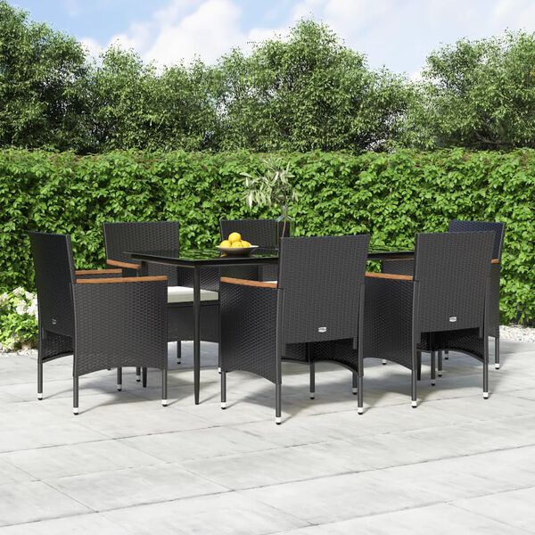 vidaXL Juego de comedor de jard&iacute;n 7 piezas con cojines negro