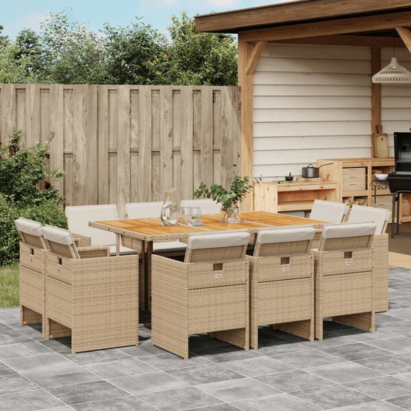 vidaXL Set comedor de jard&iacute;n 11 pzas con cojines rat&aacute;n sint&eacute;tico beige