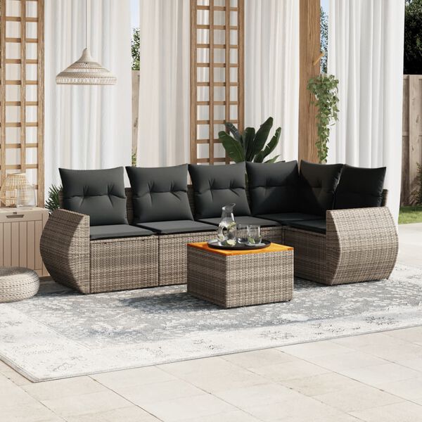 vidaXL Set de muebles de jardín 6 pzas y cojines ratán sintético gris
