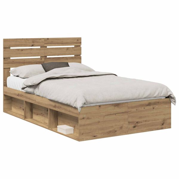 vidaXL Estructura de cama con cabecera Roble Artesanal 120 x 200 cm