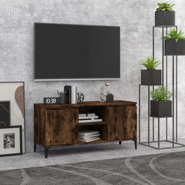 vidaXL Mueble para TV con patas de metal roble ahumado 103,5x35x50 cm