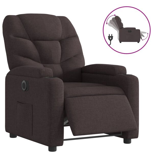 vidaXL Sillón reclinable eléctrico tela marrón oscuro