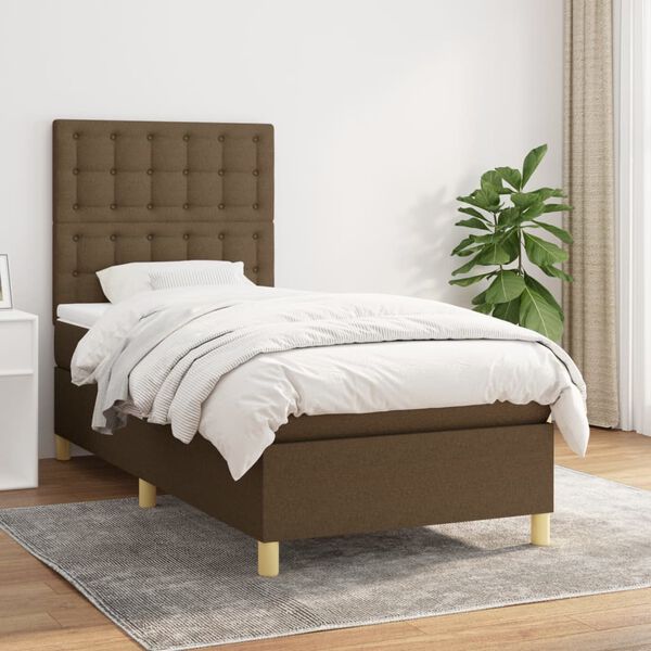 vidaXL Cama box spring con colch&oacute;n tela marr&oacute;n oscuro 100x200 cm