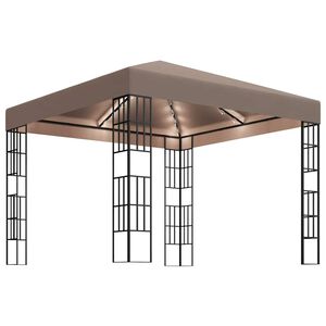 vidaXL Carpa cenador de jard&iacute;n con tira de luces LED 3x3 m taup&eacute;