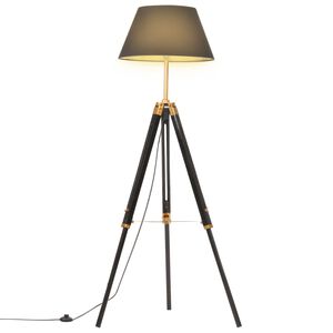 vidaXL L&aacute;mpara de tr&iacute;pode madera maciza de teca negro y dorado 141 cm