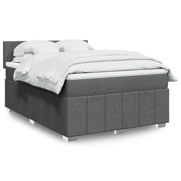 vidaXL Cama box spring con colchón tela gris oscuro 140x200 cm