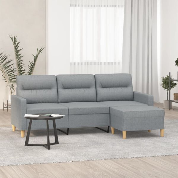 vidaXL Sof&aacute; de 3 plazas con taburete de tela gris claro 180 cm