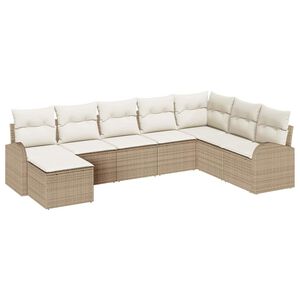 vidaXL Conjunto de sof&aacute; de jard&iacute;n 8 pcs Beige Rattan de Poli&eacute;ster