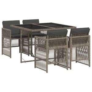 vidaXL Set comedor de jard&iacute;n 5 piezas con cojines rat&aacute;n sint&eacute;tico gris