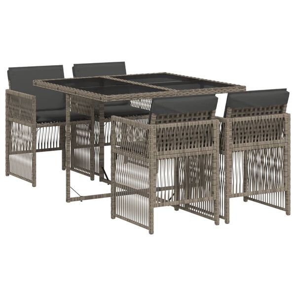 vidaXL Set comedor de jard&iacute;n 5 piezas con cojines rat&aacute;n sint&eacute;tico gris
