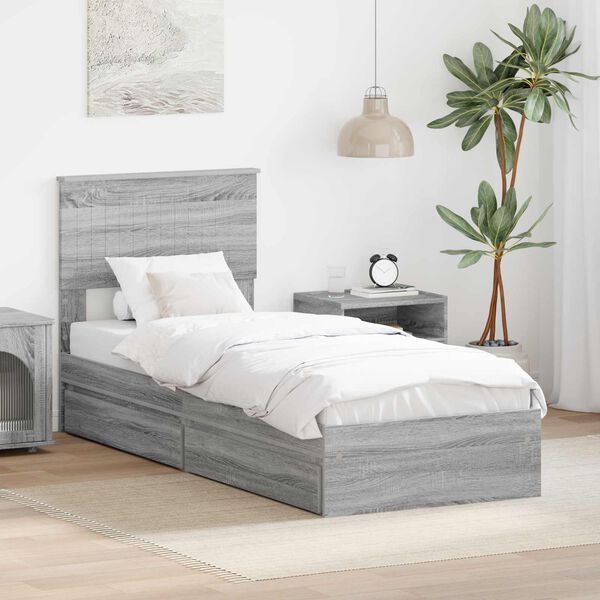 vidaXL Cama con almacenamiento con cabecera Gris Sonoma 75 x 190 cm