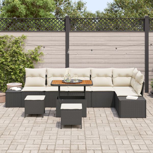 vidaXL Conjunto de sof&aacute;s de jard&iacute;n con coj&iacute;n 9 pcs Negro Polirat&aacute;n