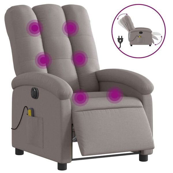 vidaXL Sill&oacute;n reclinable de masaje el&eacute;ctrico tela gris taupe