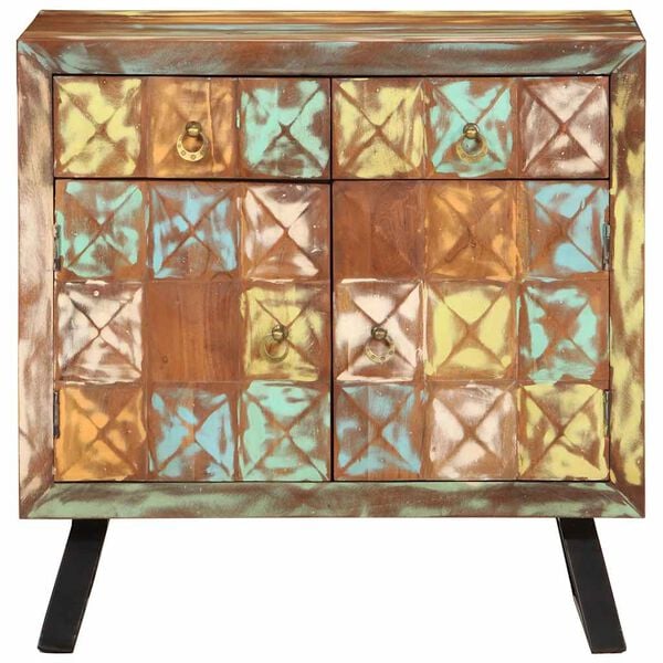 vidaXL C&oacute;moda de madera maciza reciclada multicolor 70x35x70 cm