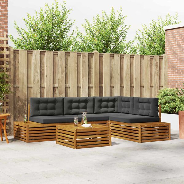 vidaXL Conjunto de sof&aacute;s de exterior 5 Pieza Natural y Antracita