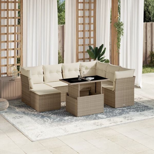 vidaXL Set de sof&aacute;s de jard&iacute;n y cojines 8 piezas rat&aacute;n sint&eacute;tico beige