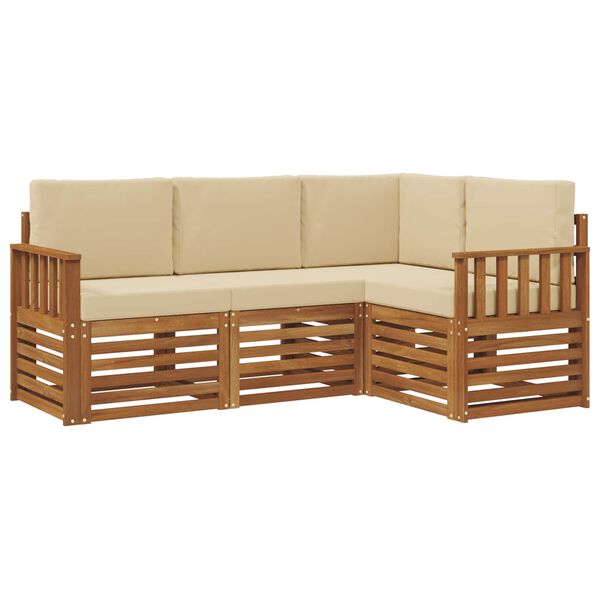 vidaXL Juegos de sof&aacute;s 4 pcs Natural y Beige Madera de Acacia S&oacute;lida