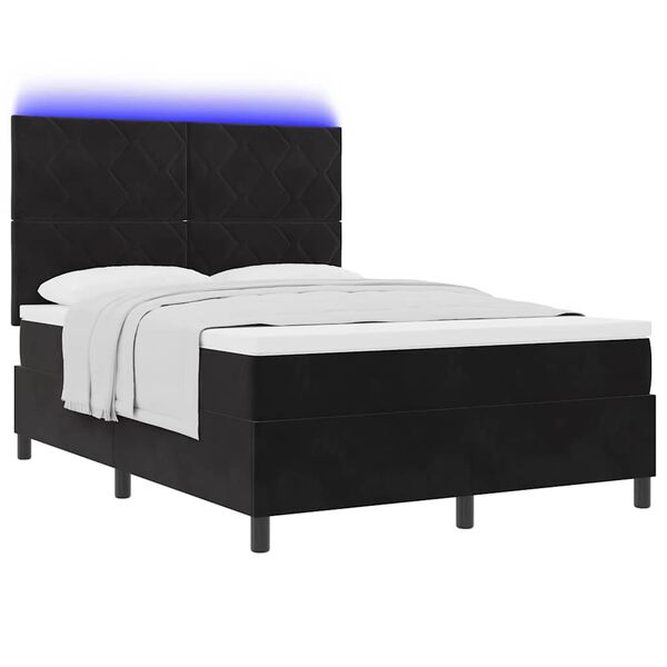 vidaXL Cama Box Spring LED con colch&oacute;n Negro 140 x 200 cm Terciopelo