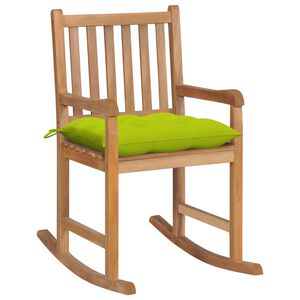 vidaXL Silla mecedora de madera maciza teca con coj&iacute;n verde brillante