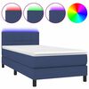 vidaXL Cama box spring colch&oacute;n y luces LED tela azul 90x190 cm