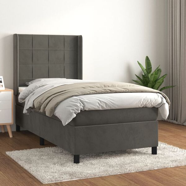vidaXL Cama box spring con colch&oacute;n terciopelo gris oscuro 80x200 cm
