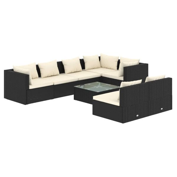 vidaXL Set de muebles de jard&iacute;n 8 pzas y cojines rat&aacute;n sint&eacute;tico negro