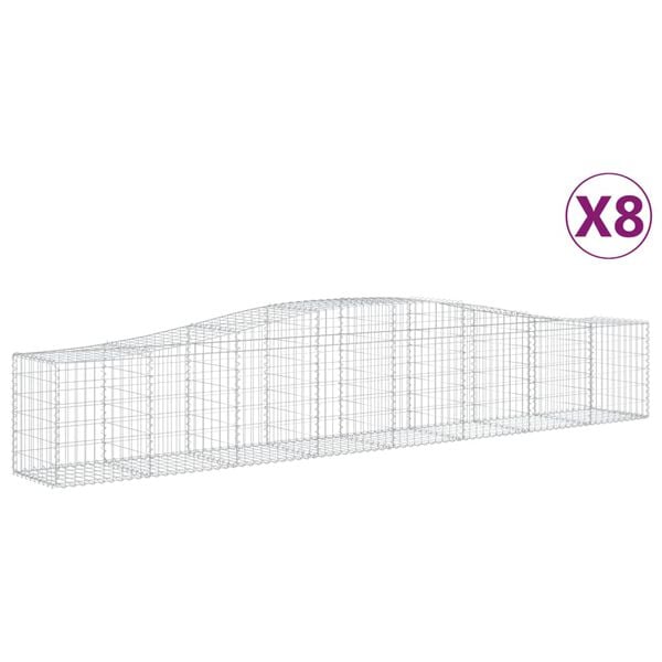 vidaXL Cestas de gaviones 8 uds forma de arco hierro 400x50x60/80 cm
