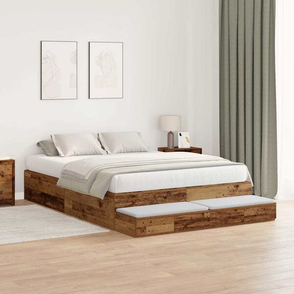 vidaXL Cama con almacenamiento con cajón Madera Vieja 150 cm