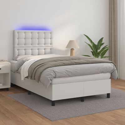 vidaXL Cama box spring colchón y LED cuero sintético blanco 120x190 cm