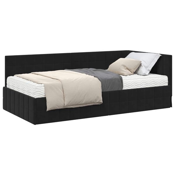 vidaXL Estructura de Cama Esquina con Colch&oacute;n 2 pcs Negro Terciopelo