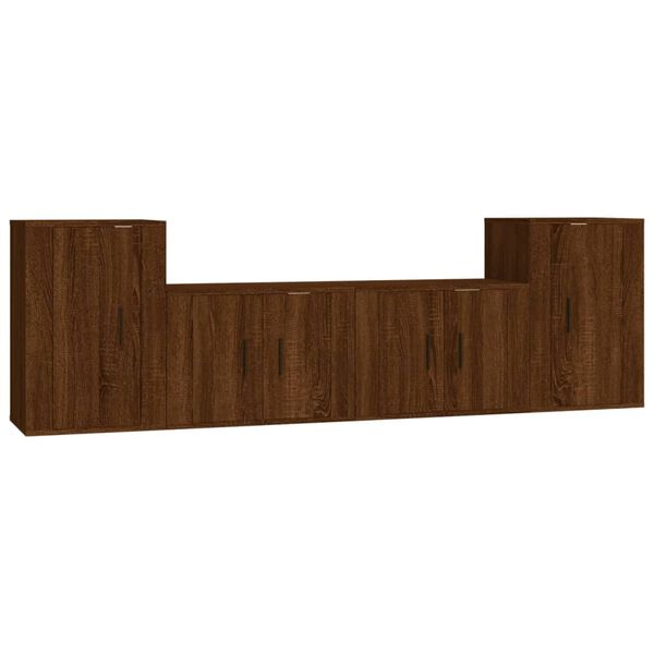 vidaXL Set de muebles para TV 4 pzas madera contrachapada marr&oacute;n roble
