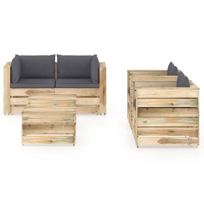 vidaXL Muebles de jardín 6 piezas con cojines madera impregnada verde