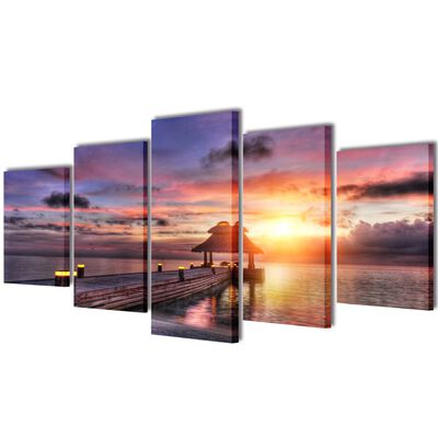 Set decorativo de lienzos para pared playa con pérgola 200 x 100 cm