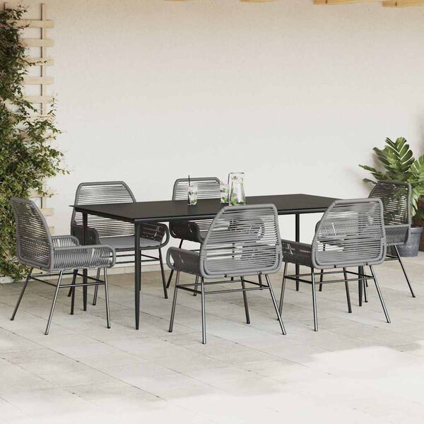 vidaXL Juego comedor jard&iacute;n 7 pzas cojines rat&aacute;n sint&eacute;tico vidrio gris