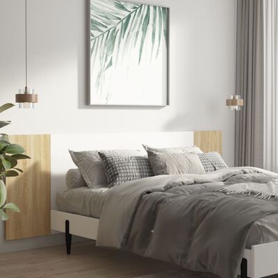 vidaXL Cabecero de cama pared de madera blanco y Sonoma 240x1,5x80 cm