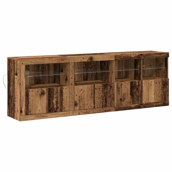 vidaXL Aparador LED Madera vieja 202 x 37 x 67 cm Madera de ingenier&iacute;a