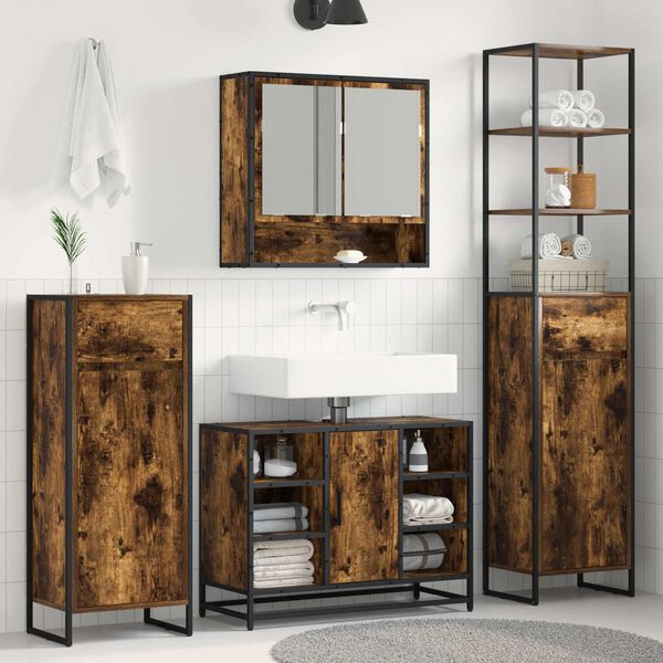 vidaXL Gabinete de Ba&ntilde;o con caj&oacute;n Roble Humo 40 x 30 x 180 cm