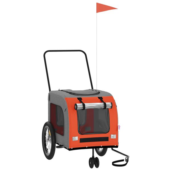 vidaXL Remolque de bicicleta mascotas hierro tela Oxford naranja gris