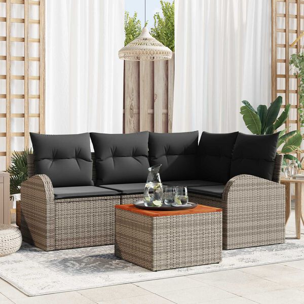vidaXL Conjunto de sof&aacute;s de jard&iacute;n 5 pcs Gris rat&aacute;n sint&eacute;tico