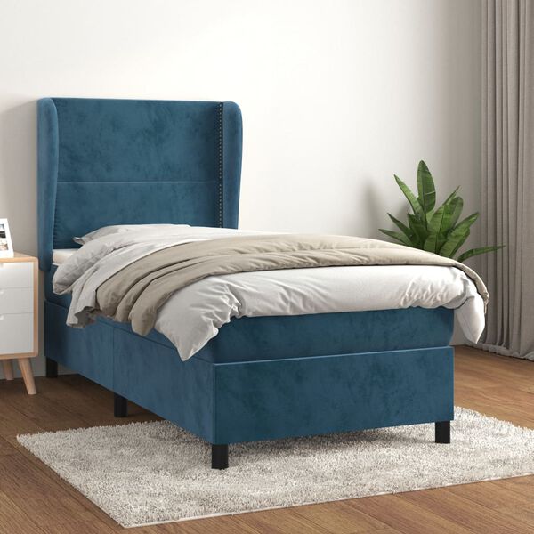 vidaXL Cama box spring con colch&oacute;n terciopelo azul oscuro 90x200 cm