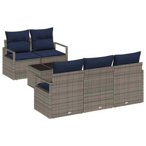 vidaXL Juego de Sof&aacute; 6 pcs Gris y marino rat&aacute;n sint&eacute;tico
