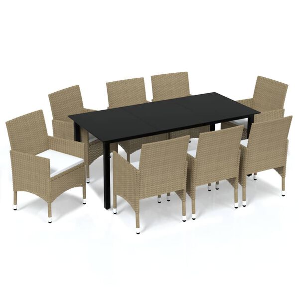 vidaXL Set de muebles jard&iacute;n 9 pzas con cojines rat&aacute;n sint&eacute;tico beige